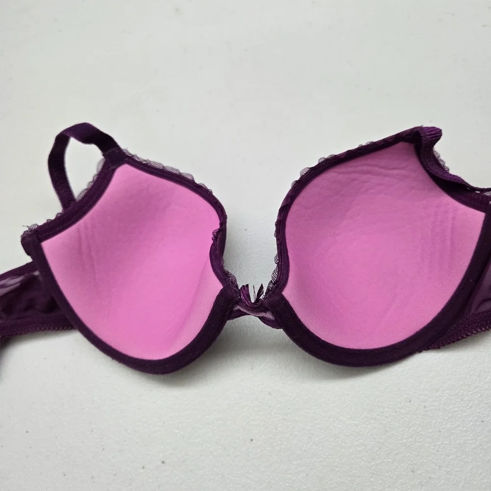 Btempt'd Women Bra 34B Purple Striped T Shirt Underwired Lace Mesh‎